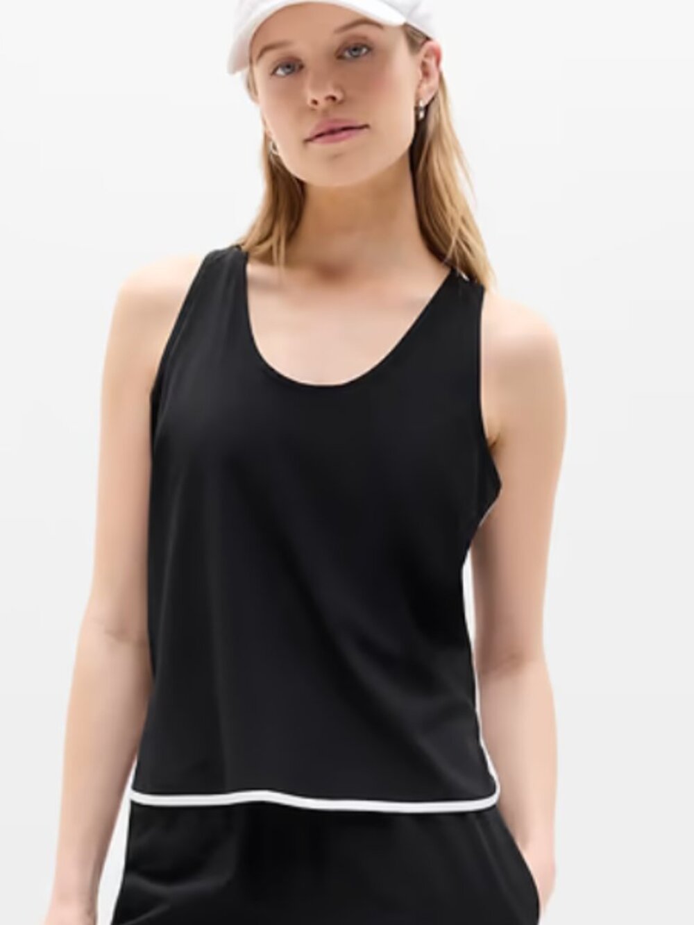 Athleta Journey Tank Top Featherweight Stretch Black White Size L Travel Workout